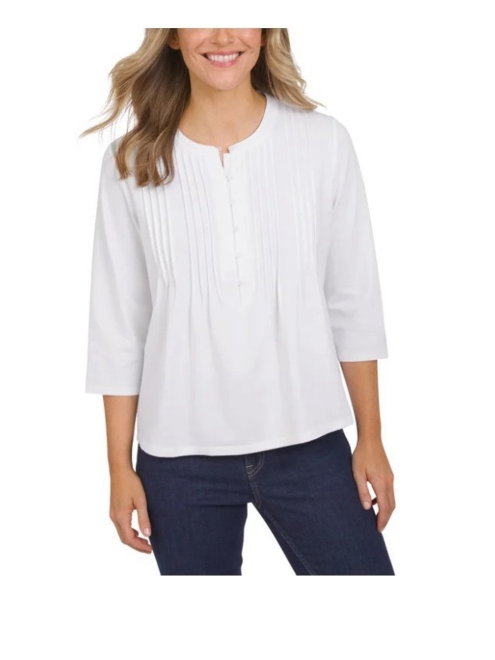 Lands' End White Pintuck Button-Placket Blouse